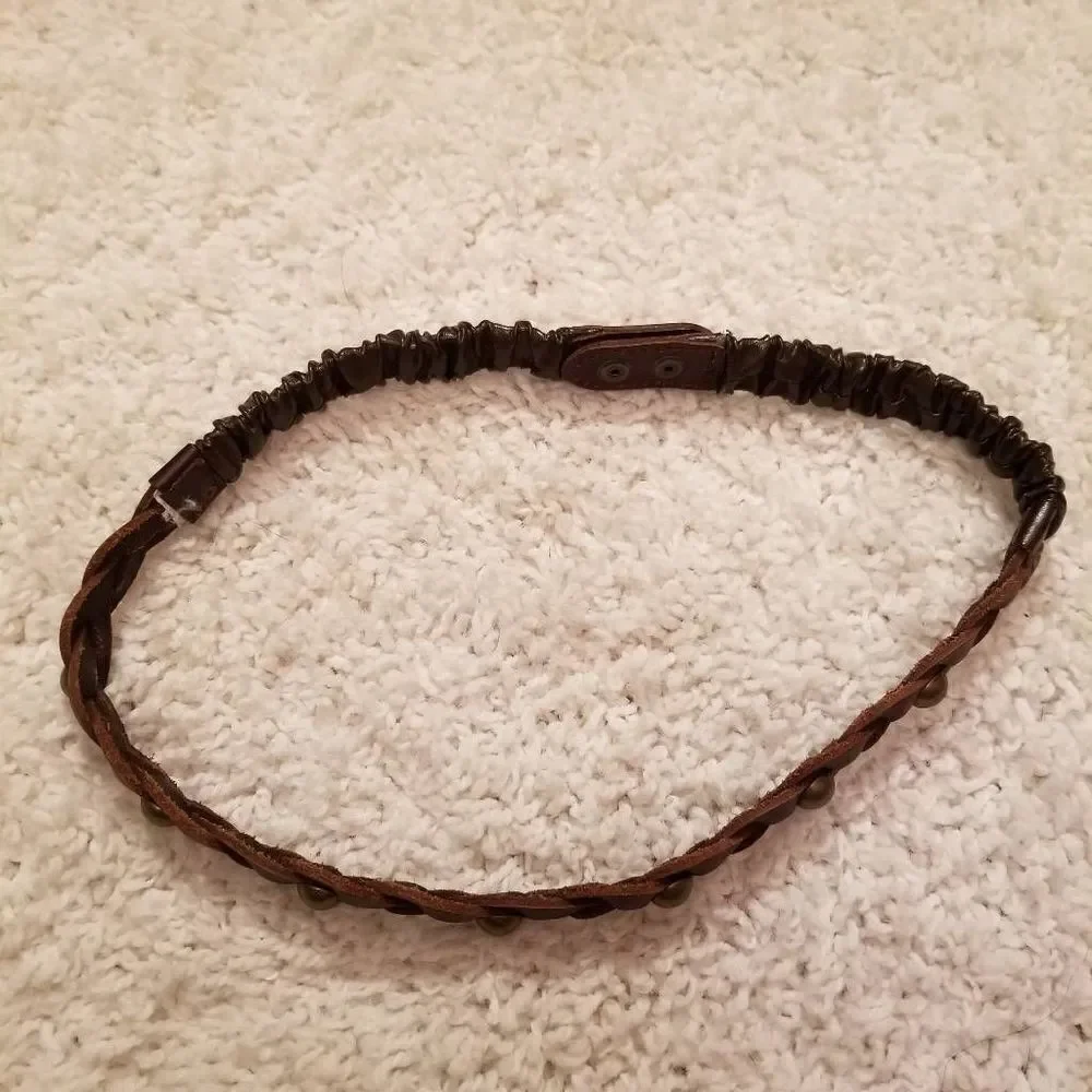 Leather Braided Belt with Studs & Stretch S